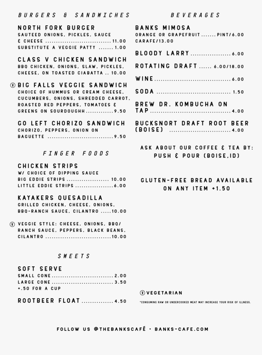 Banks Cafe Menu, HD Png Download, Free Download