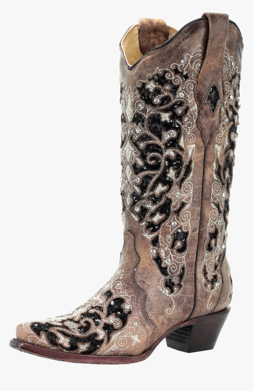 Corral Women"s Black Sequins Inlay & Floral Embroidery - Cowboy Boot, HD Png Download, Free Download