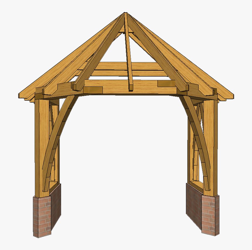 E1 Angled Porch With Large Front Braces 3d Front View - Angled Timber Frame Post, HD Png Download, Free Download