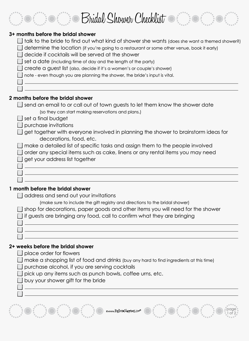 Bridal Shower Checklist Main Image - Bridal Shower Checklist Template, HD Png Download, Free Download