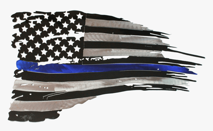 Blue Line Flag - Tattered Metal American Flag, HD Png Download, Free Download