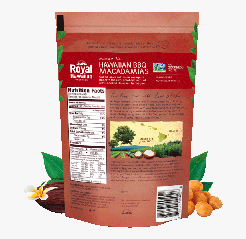 Hawaiian Bbq Macadamias - Royal Hawaiian Macadamia Nuts Nutrition, HD Png Download, Free Download