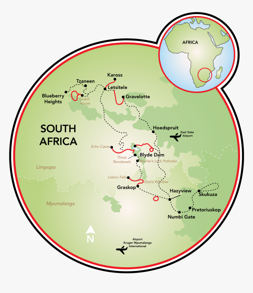 Bike And Safari South Africa Map - Circle, HD Png Download, Free Download