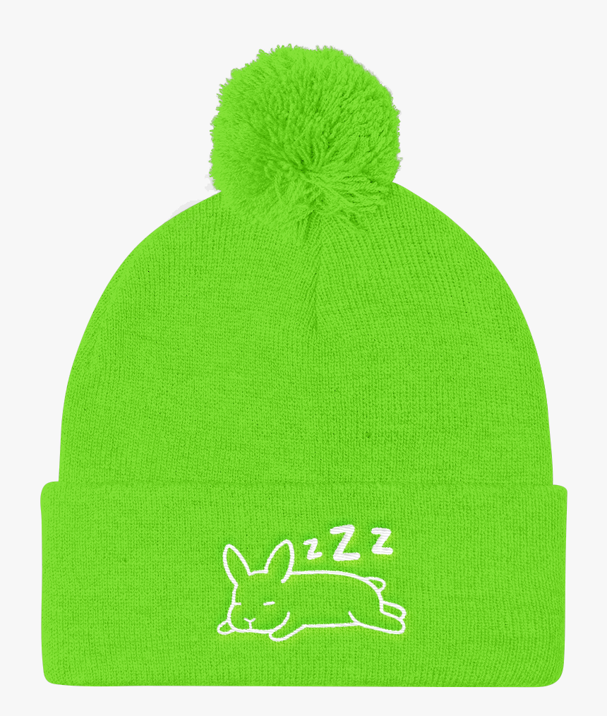 Sleeping Up Ear Bunny Pom Pom Knit Cap - Beanie, HD Png Download, Free Download