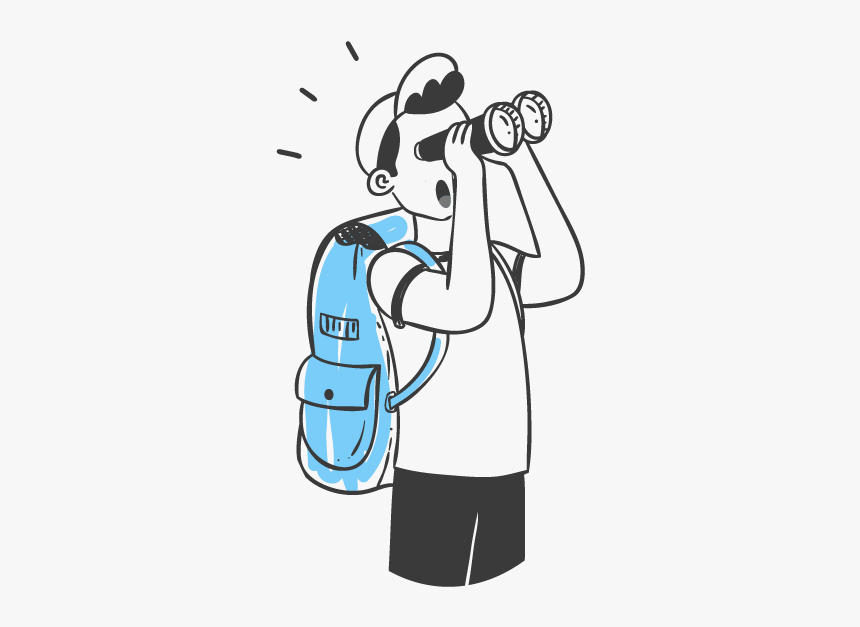 Suprised Boy Looking Through Binoculars - Illustration, HD Png Download, Free Download