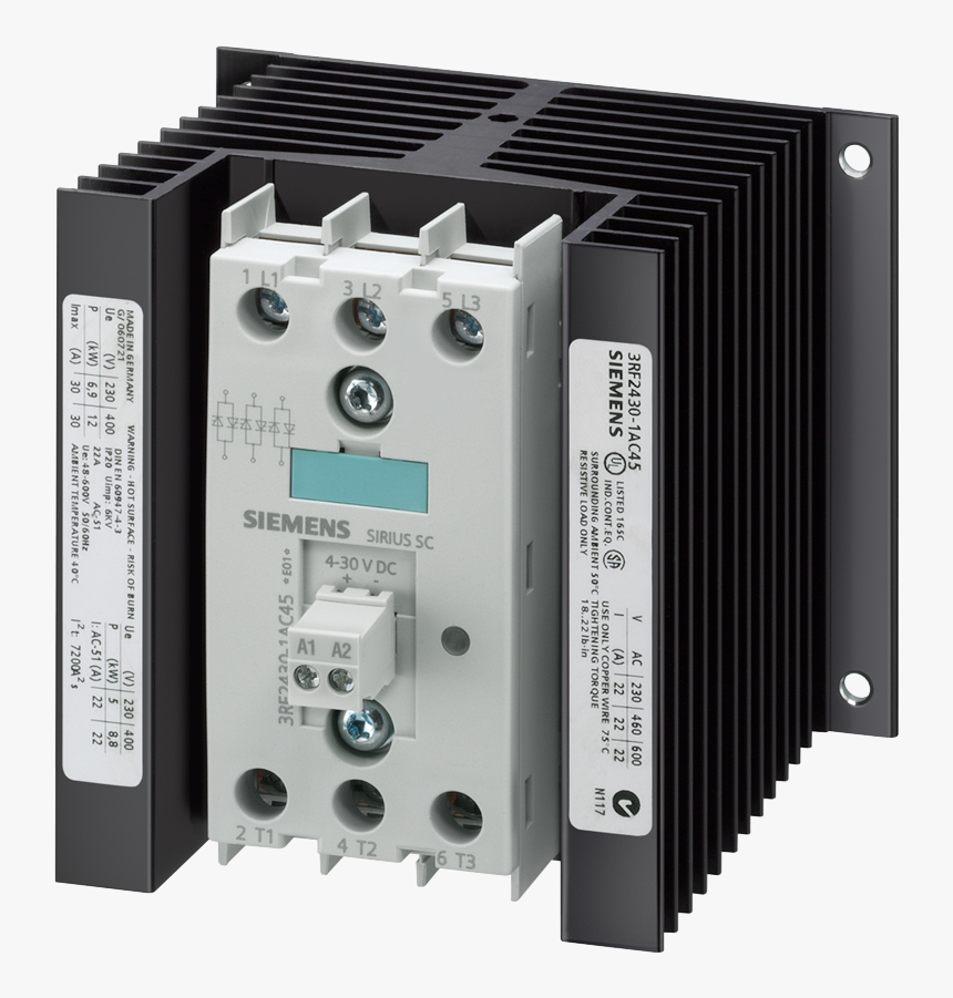 Sol#state Contactor 3-phase 3rf2 Product Photo - Siemens 3rf2430 1ac45, HD Png Download, Free Download