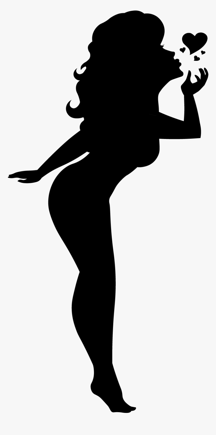 Blowing A Kiss Silhouette Pinup Girl Black Cutout Pin - Silhouette Of Girl Blowing A Kiss, HD Png Download, Free Download