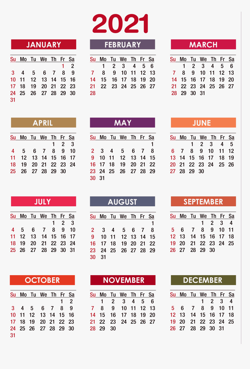 Calendar 2021 Png Image - 2020 Calendar Printable Pdf, Transparent Png, Free Download
