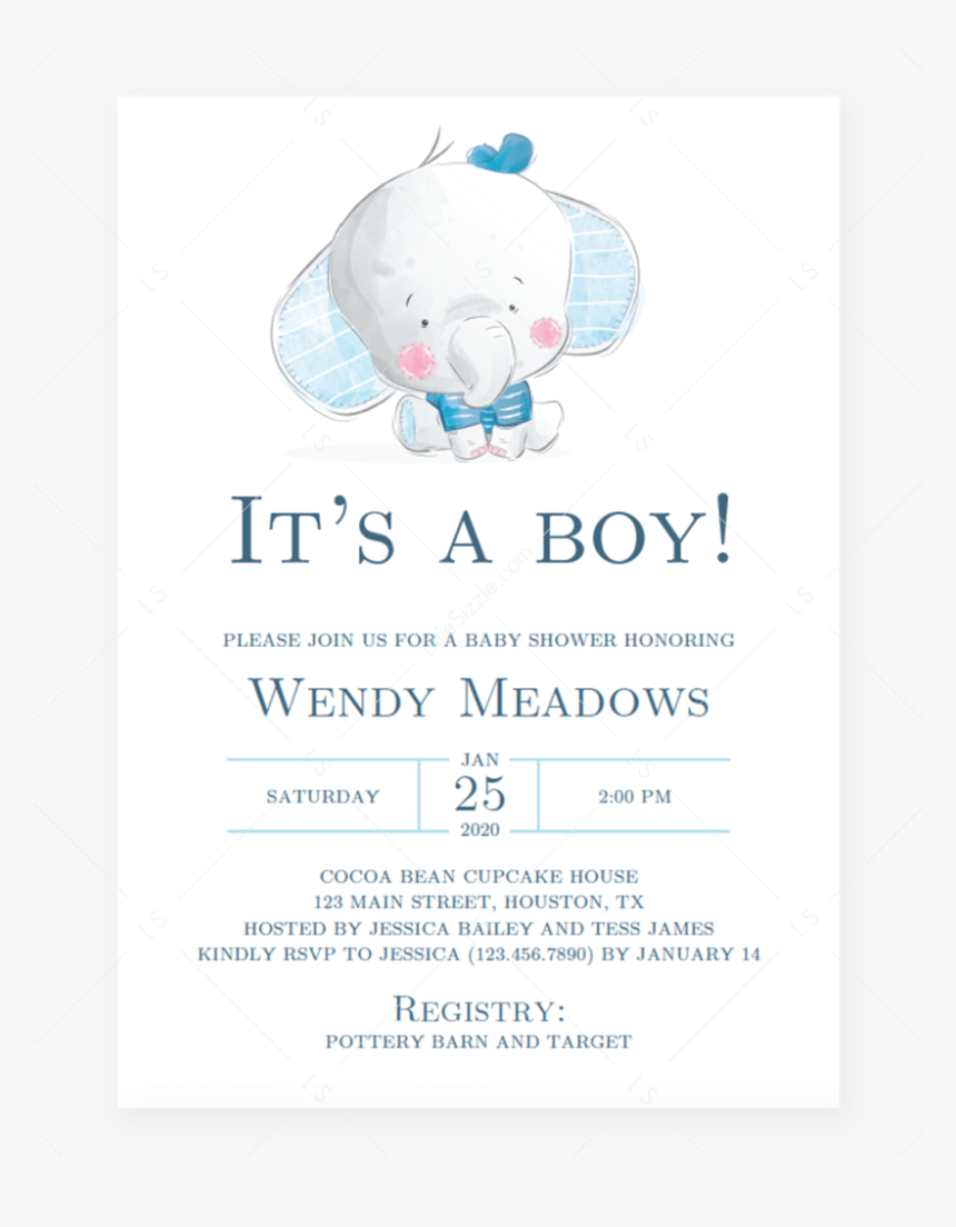 Boy Elephant Baby Shower Invitation Template By Littlesizzle"
 - Sheep, HD Png Download, Free Download