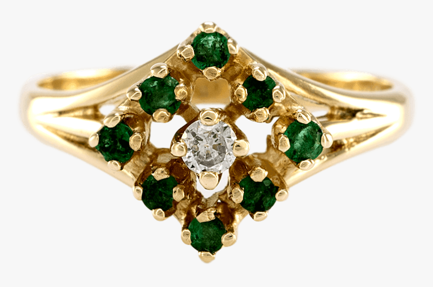 14k Yellow Gold Emerald And Diamond Ring - Emerald, HD Png Download, Free Download