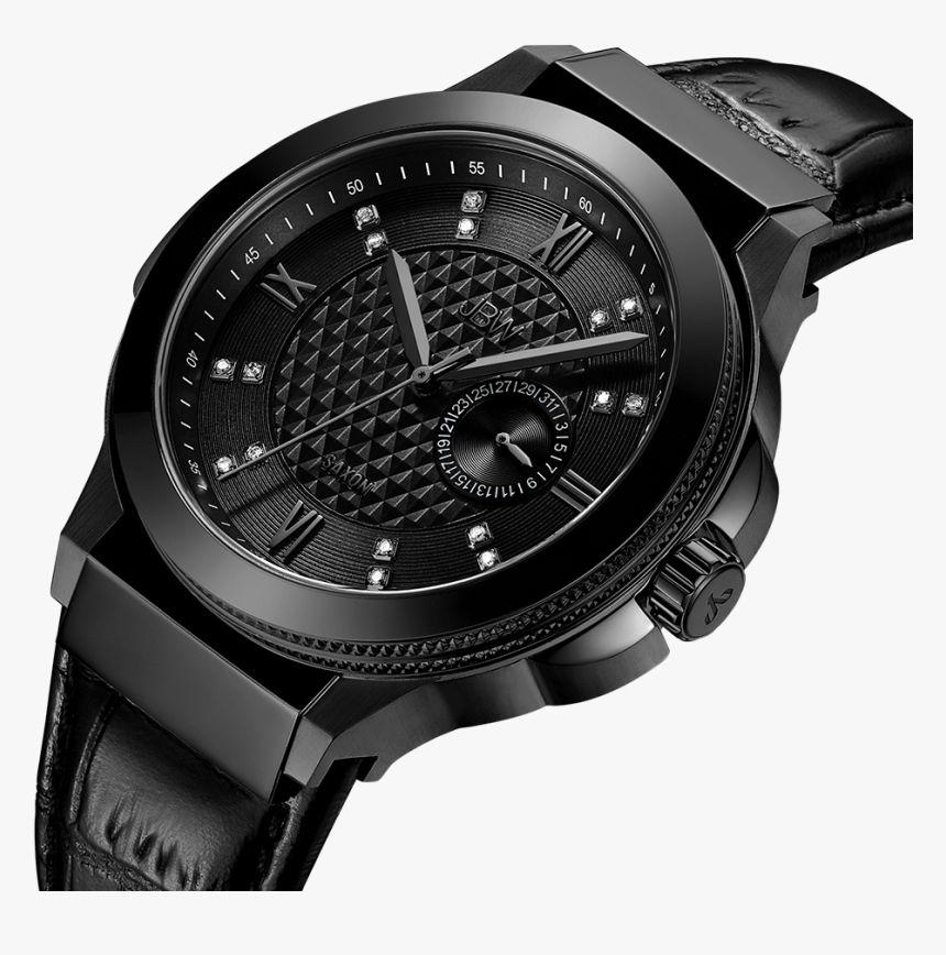 2 Jbw Saxon 48 J6373d Gunmetal Black Leather Diamond - Wolf Watches, HD Png Download, Free Download