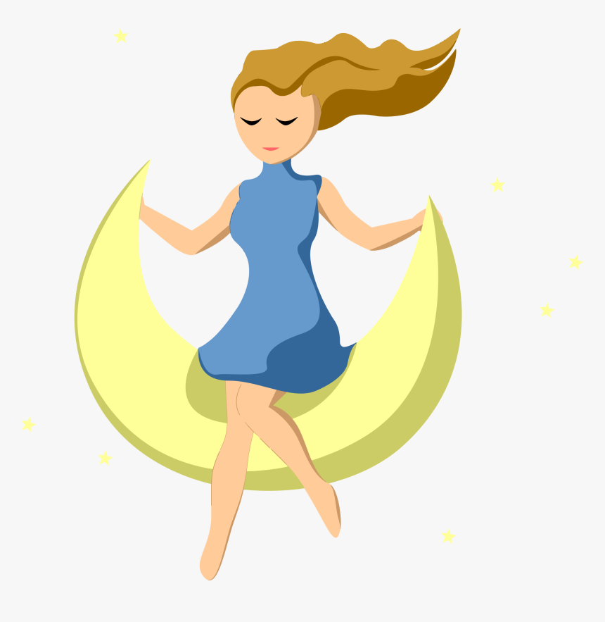 Art,angel,beauty - Girl In A Crescent Moon, HD Png Download, Free Download