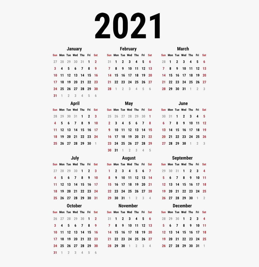 Calendar 2021 Png Clipart - 2021 Year 2021 Calendar Printable, Transparent Png, Free Download