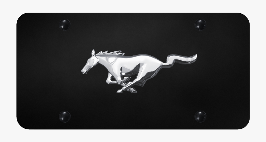 Au-tomotive Gold Mustang Horse Chrome On Black Plate - Stallion, HD Png Download, Free Download