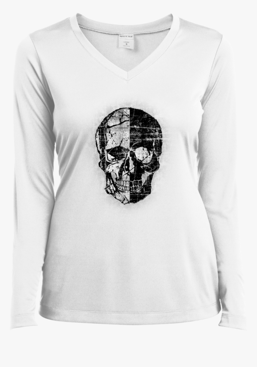 Black & White Skull V Neck T Shirt - T-shirt, HD Png Download, Free Download