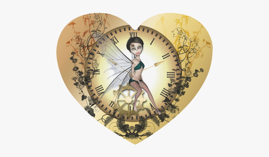 Steampunk, Cute Fairey On A Clock Heart-shaped Mousepad - Heart, HD Png Download, Free Download