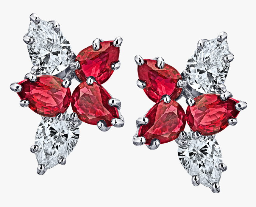 4 Pear Shaped Ruby And Diamons Earrings, HD Png Download, Free Download