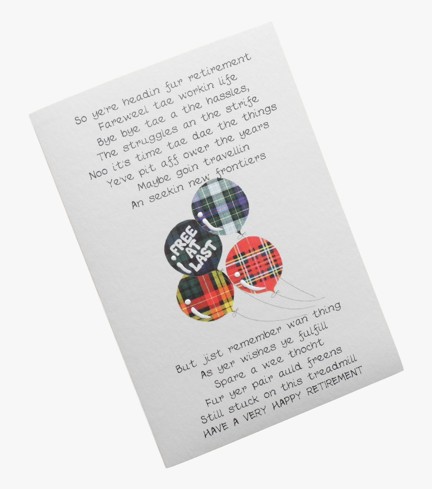 Scottish Retirement Card Tartan Balloons Scots Language - Graphic Design, HD Png Download, Free Download