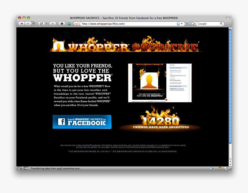 Burger King Facebook Campaign - Burger King Whopper Sacrifice, HD Png Download, Free Download