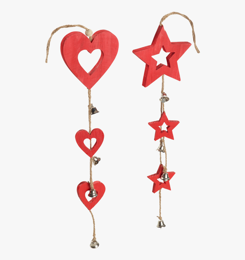 Wooden Stars / Heart String With Bell Decoration, 2-fold - Heart, HD Png Download, Free Download