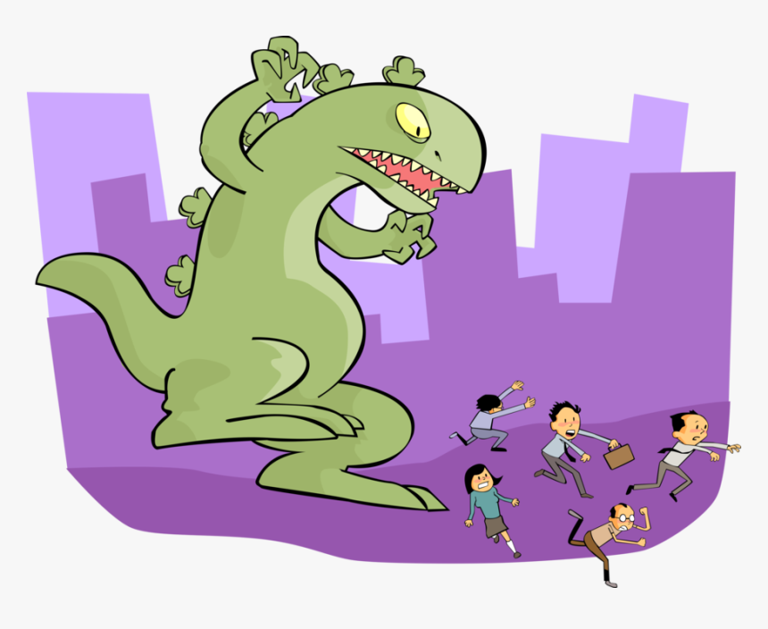 Vector Illustration Of Godzilla Fictional Giant Monster - Monster Chasing People Cartoon, HD Png Download, Free Download