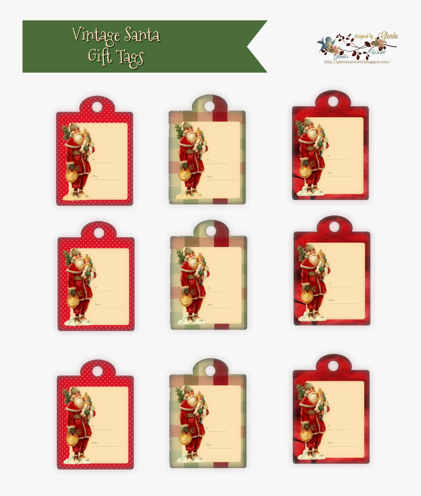 Vintage Santa Tags Glendas World Pp 800×1,037 Pixels - Battery Level, HD Png Download, Free Download