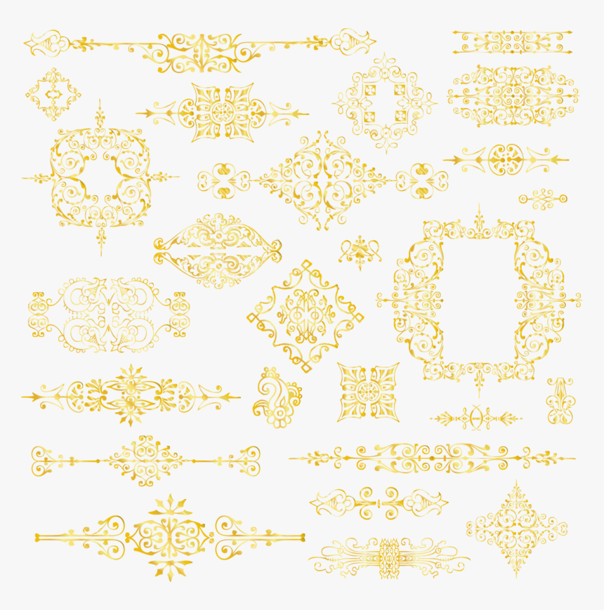 Golden Flower Pattern Frame Material Yellow - Motif, HD Png Download ...
