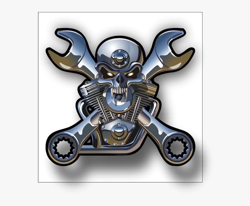 Chrome Motorcycle Engine W/ Skull - Chrome Stickers For Motorcycles, HD Png Download, Free Download