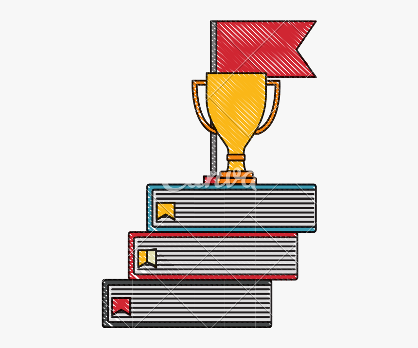 Business Trophy Cup Award On Pile Books Flag Color - Trophy, HD Png Download, Free Download