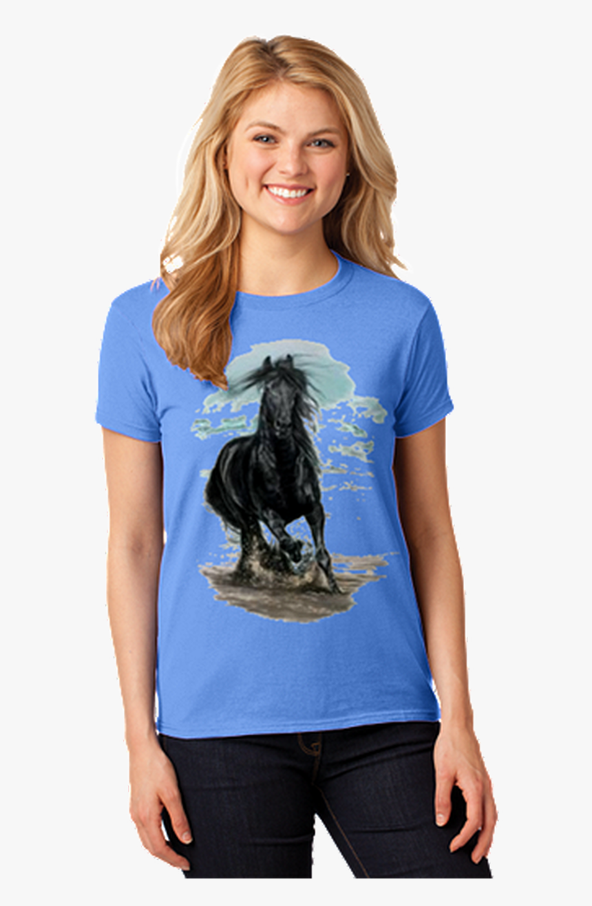 Outer Banks Corolla Wild Horse Running In Waves Obx - Gildan Yellow T Shirt Women, HD Png Download, Free Download