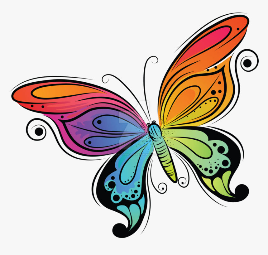 Rainbow Butterfly Clipart Cute - Easy Colourful Butterfly Drawings, HD Png Download, Free Download