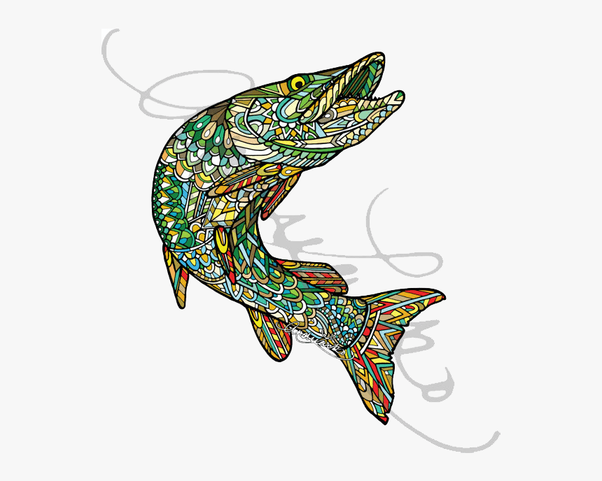 Andrea Larko Zentangle Muskellunge Sticker - Decal, HD Png Download, Free Download