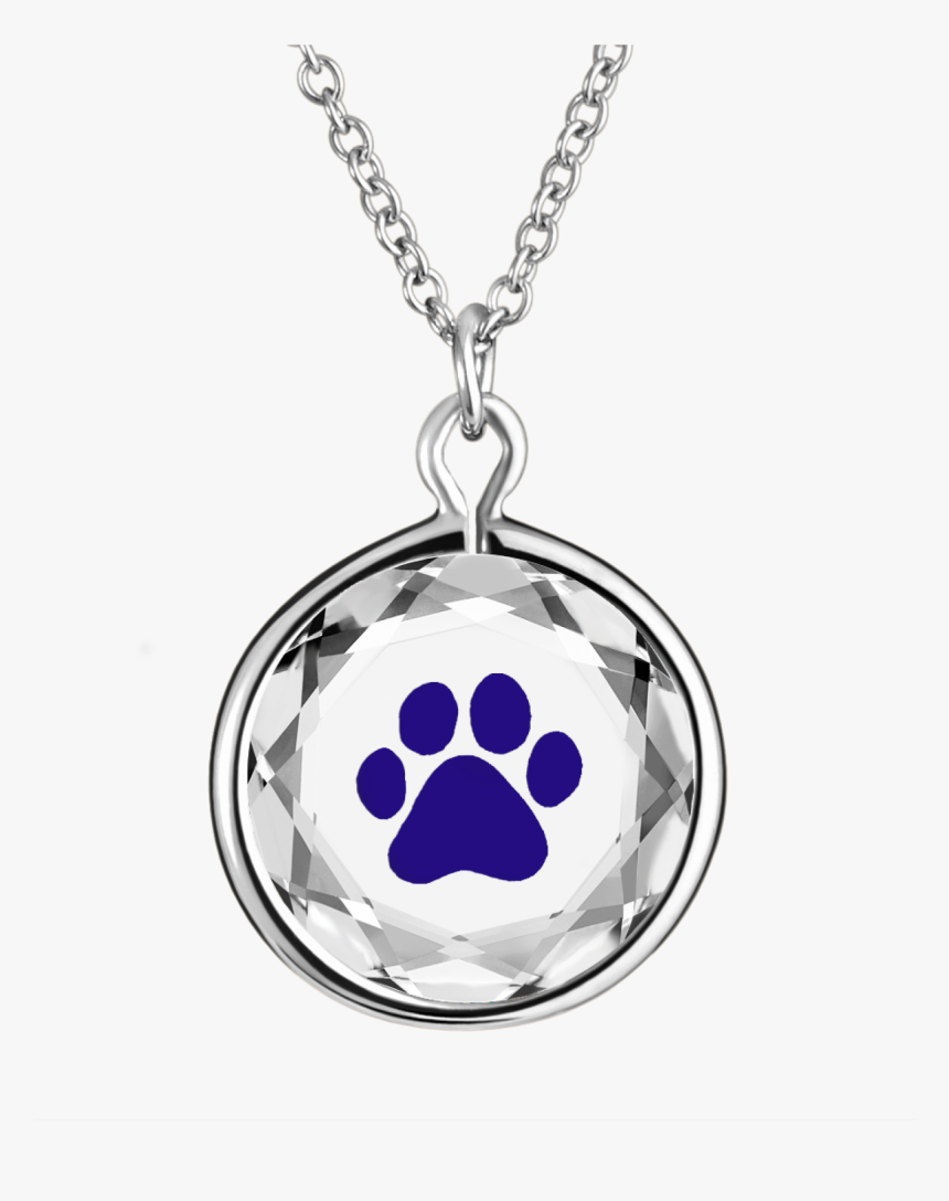 Paw Print In White Crystal With Blue Enameled Engraving - Necklace, HD ...