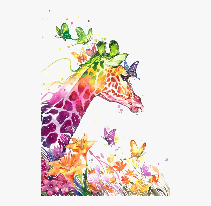 Arts Canvas Watercolor Visual Giraffe Print Painting - Spring Giraffe, HD Png Download, Free Download