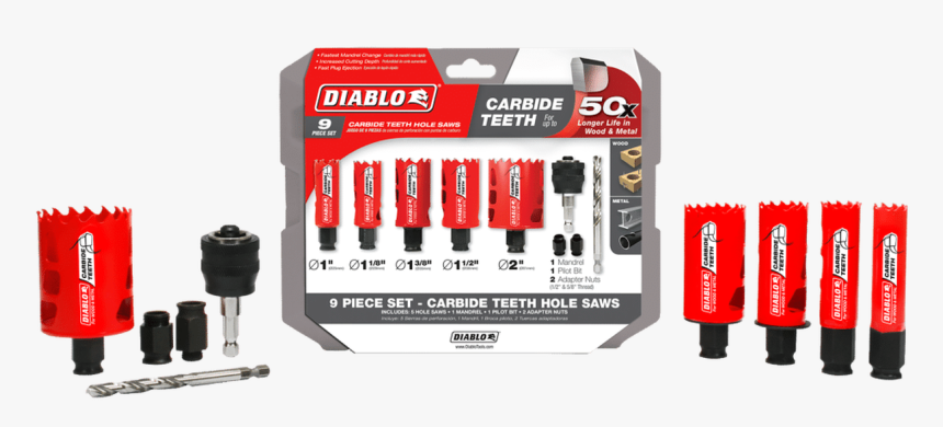 Diablo 9 Piece Carbide General Purpose Hole Saw Set - Diablo Tools, HD Png Download, Free Download