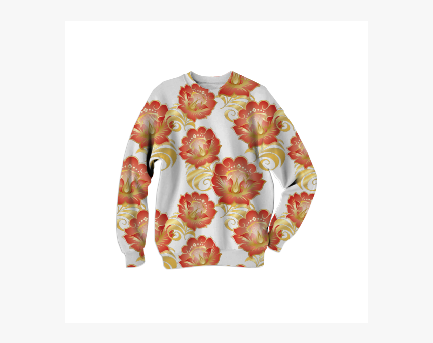 Large Abstract Flowers In Chinese Red & Gold Sweatshirt - Floral Design, HD Png Download, Free Download