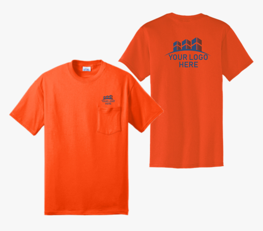 Safety Orange Short Sleeve Pocket T Shirt Front And - Shirt Pocket Orange, HD Png Download, Free Download