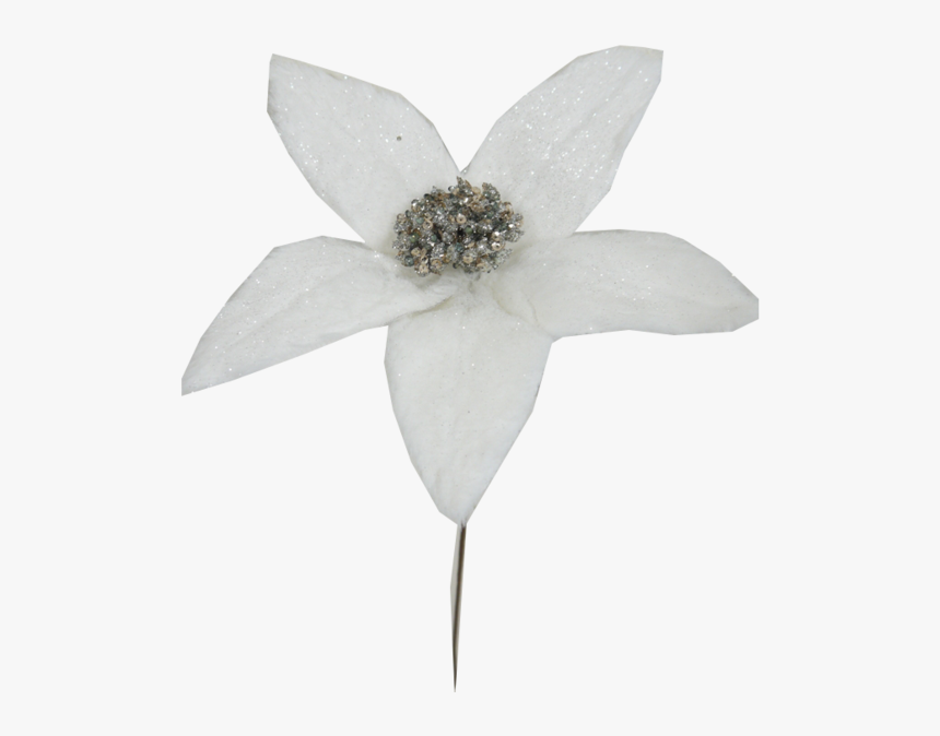 White Glitter Poinsettia Pick - Artificial Flower, HD Png Download, Free Download