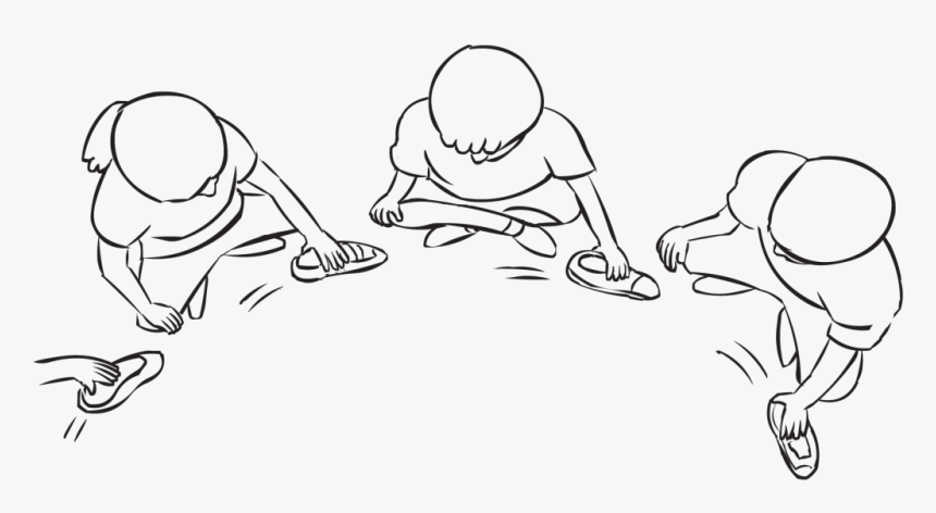 Overhead View Of Group Sitting In Circle Passing Shoes - Sketch, HD Png Download, Free Download