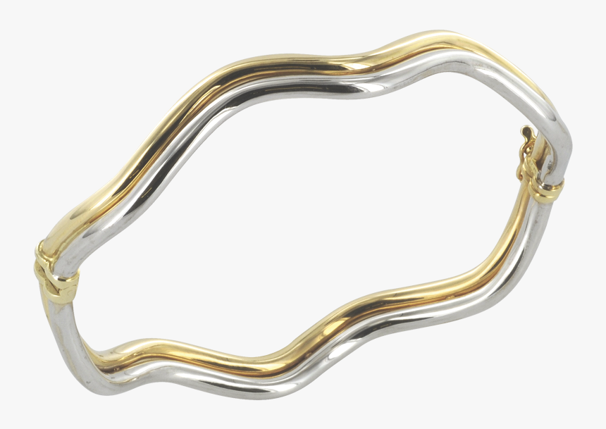 Two Tone Wave 9ct Gold Bangle - Silver, HD Png Download, Free Download