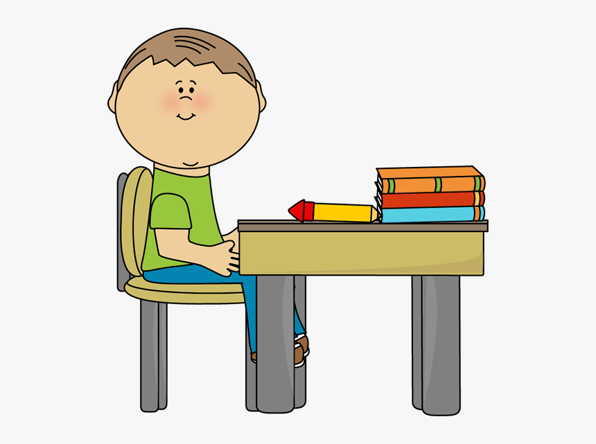 School Boy At School Desk - School Desk Clipart, HD Png Download, Free Download