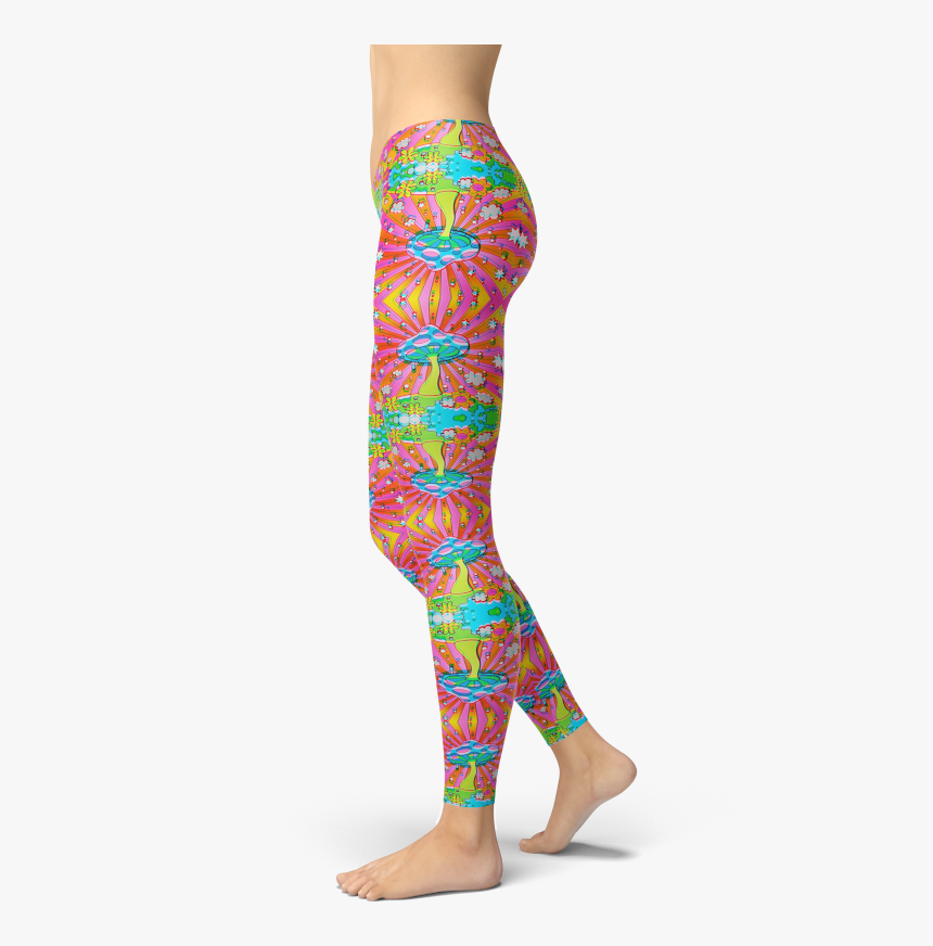 Pink Mushroom Psychedelic Stars Leggings Yoga Pants - Sportswear, HD Png Download, Free Download