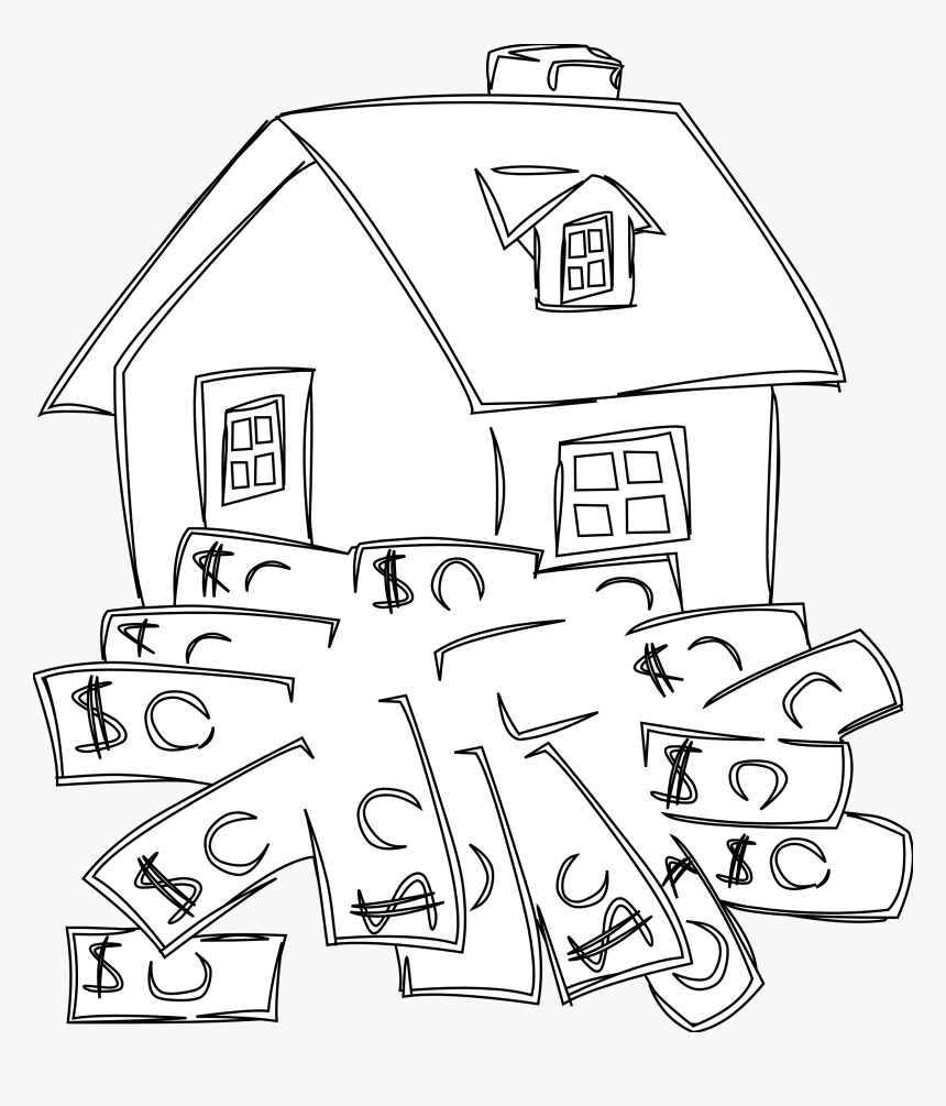 House Sitting On A Pile Of Money Black White Line, HD Png Download, Free Download