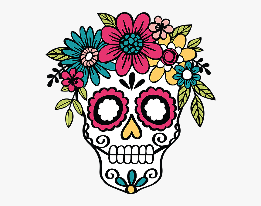 Day Of The Dead Skull With Flowers, HD Png Download kindpng