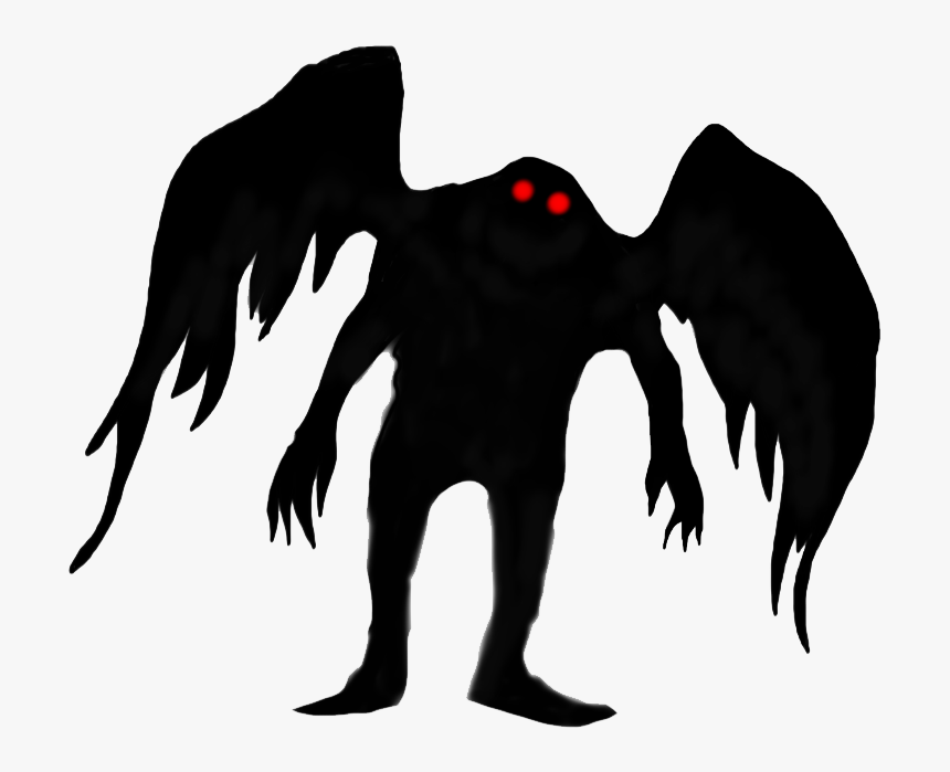 Mothman человек мотылек Art. Силуэт монстра. Страшные существа без фона.