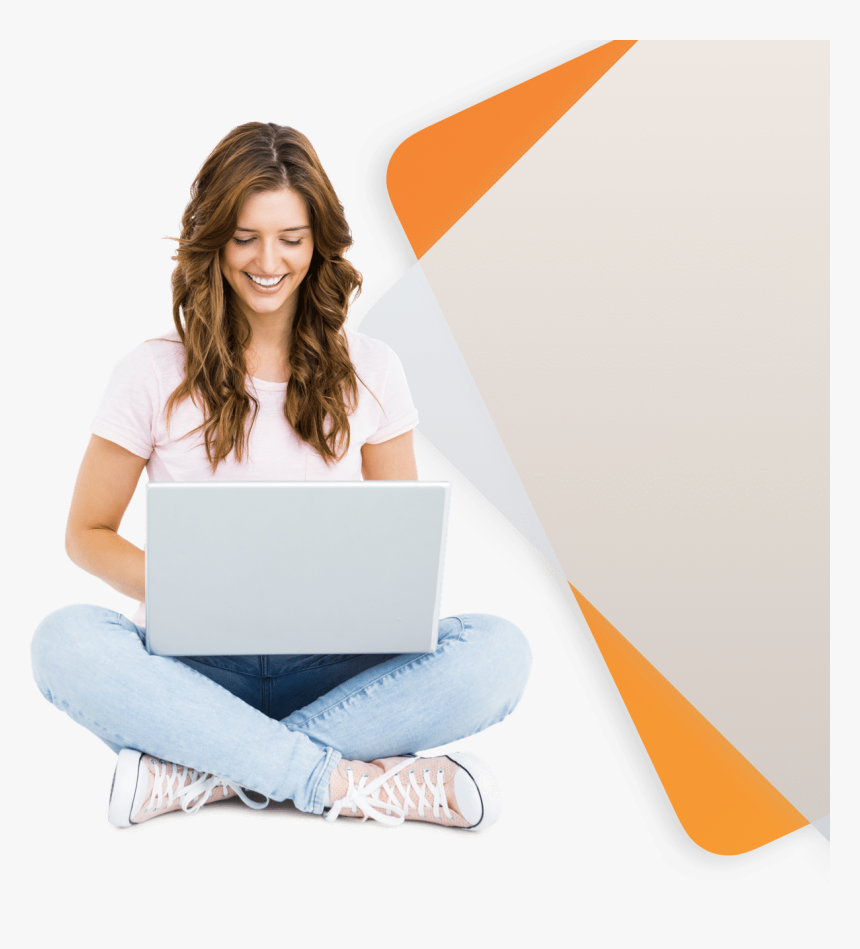 Woman On Laptop Working On Her Brand Mission Statement - Working With Laptop Png, Transparent Png, Free Download