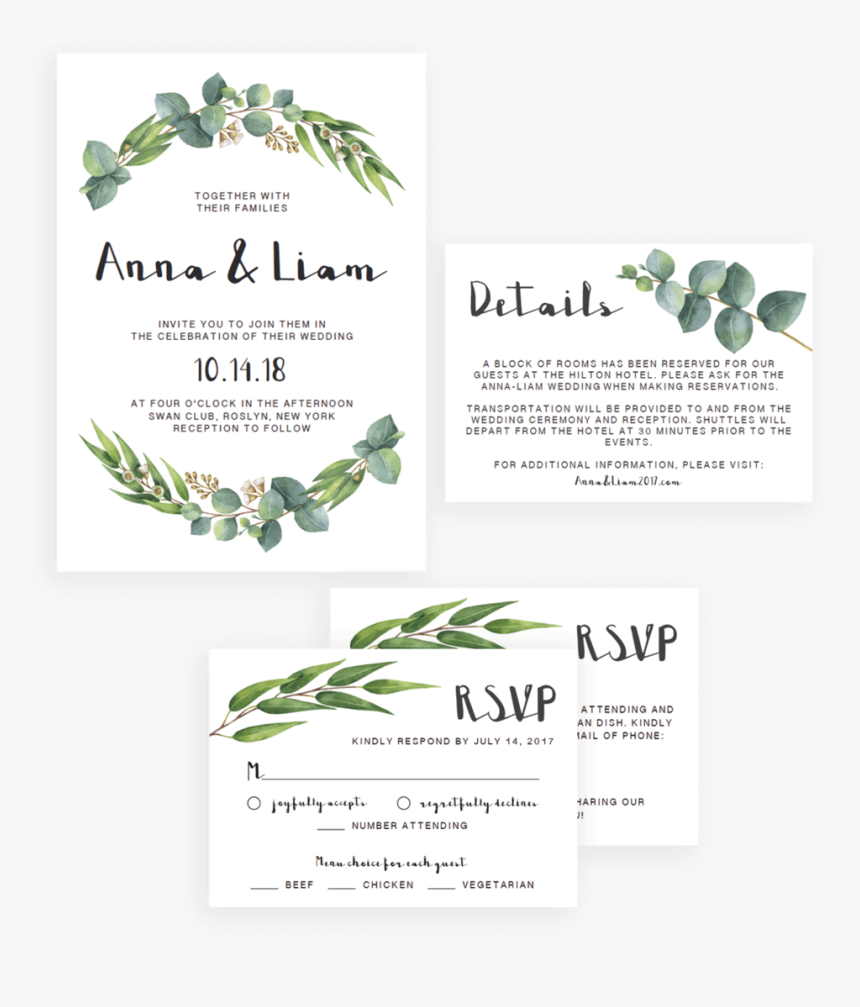 Greenery Invitation Templates , Png Download - Eucalyptus Wedding Invite Template, Transparent Png, Free Download