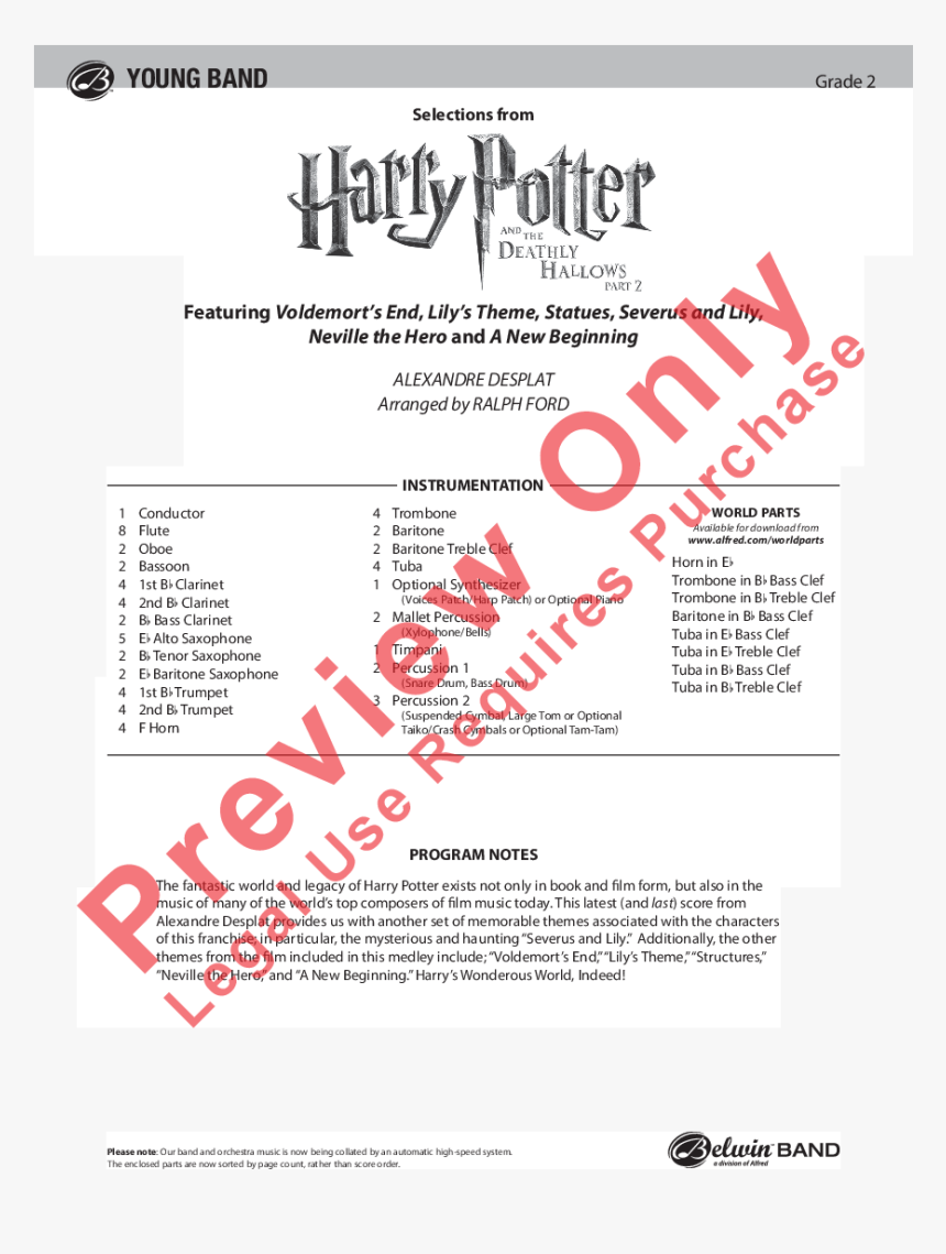 Alfred Publishing Belwin Division - Harry Potter And The Deathly, HD Png Download, Free Download