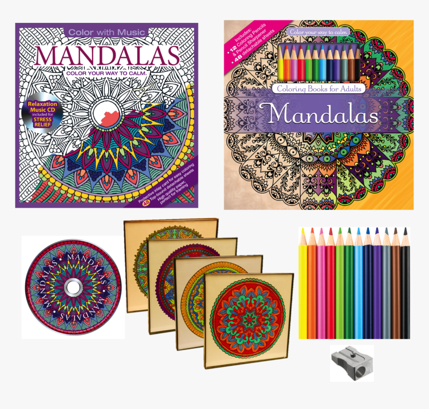 Mandalas Adult Coloring Books & Picture Frames Combination - Color Pencil In Mandala, HD Png Download, Free Download