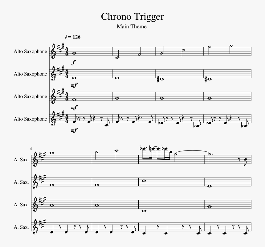 Chrono Trigger Sheet Music 1 Of 5 Pages - Sweden Alto Sax Sheet Music, HD Png Download, Free Download